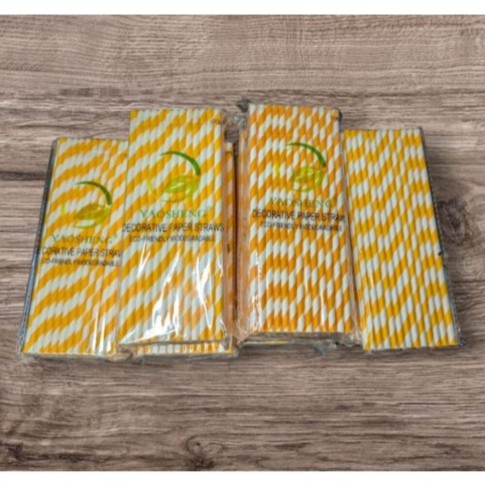 New Yaosheng Decorative Paper Straws~Orange/White~1050pcs~Eco-Friendly Biodegrad